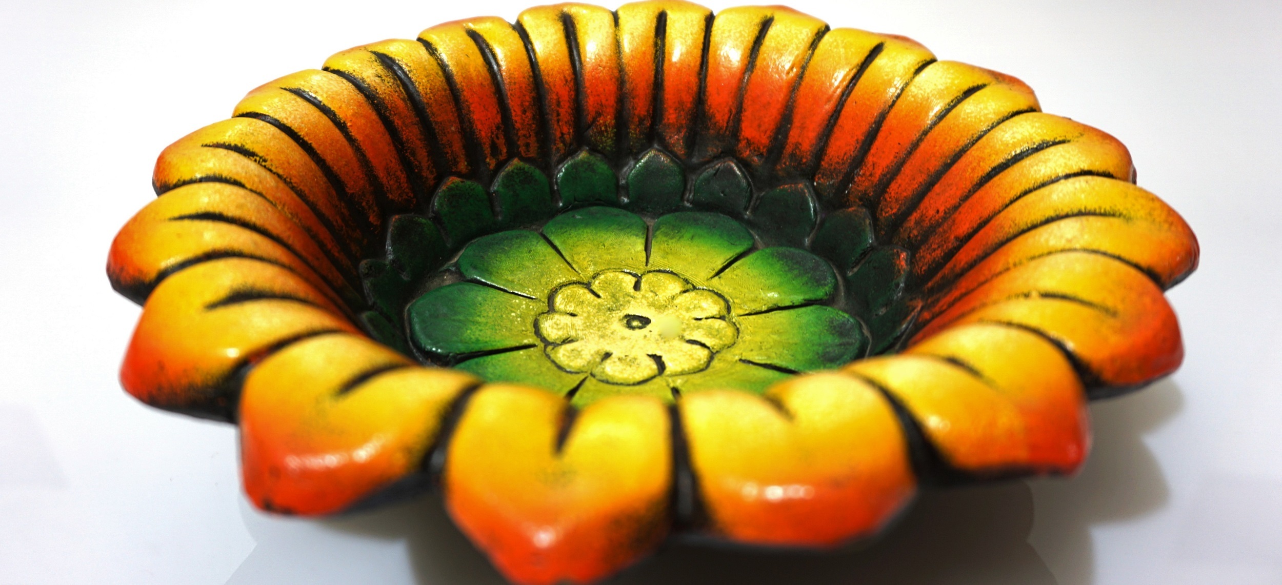 Flower Bowl - Terracotta, 15cm Diameter, Yellow | Handcrafted, Hand-painted, Elegant Design, Decorative Durable Piece