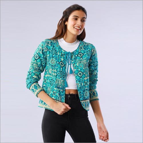 Mosaic Printed Blue Quilted Jacket Gender: Unisex
