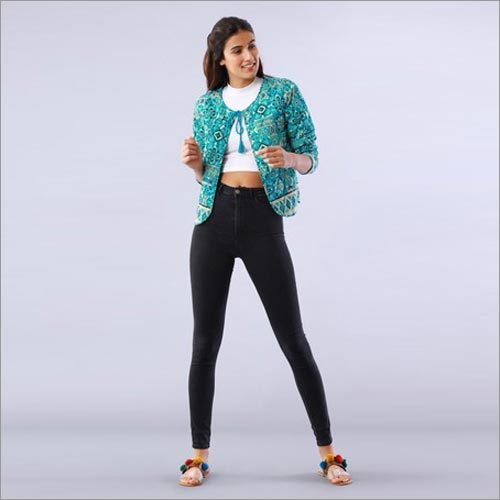 Mosaic Printed Blue Quilted Jacket Gender: Unisex