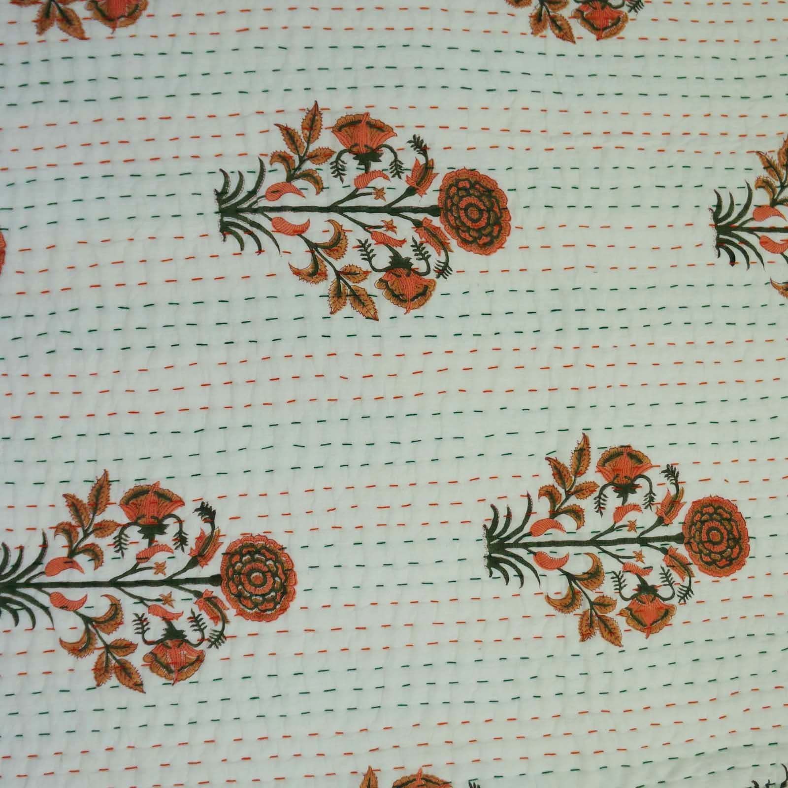 100% Cotton Floral Block Print Kantha Quilt