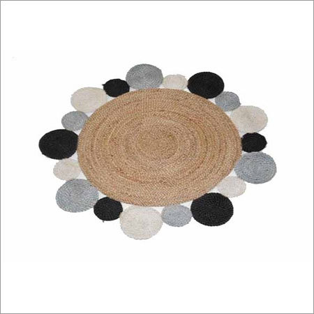 Jute Braided Rug - Small Oval, Blue & Golden Shades | Elegant Patterns, Easy To Clean, Tear-proof