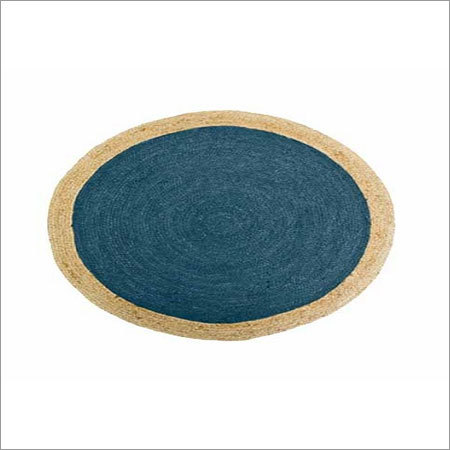 Jute Braided Rug - Small Oval, Blue & Golden Shades | Elegant Patterns, Easy To Clean, Tear-proof