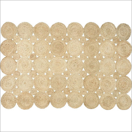 Jute Braided Rug - Small Oval, Blue & Golden Shades | Elegant Patterns, Easy To Clean, Tear-proof