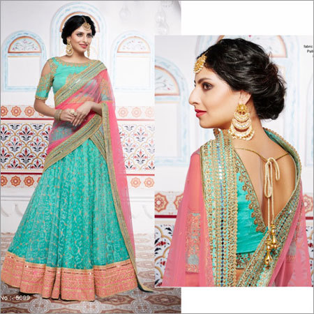 Green Mono Net Fabric Lehenga