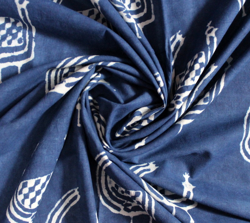 Dabu Print Indigo Blue Fabric - 100% Cotton, 60x60 Thread Count | Hand Block Printed, Lightweight, Soft For Garments, Curtains, Quilting, Home Decor