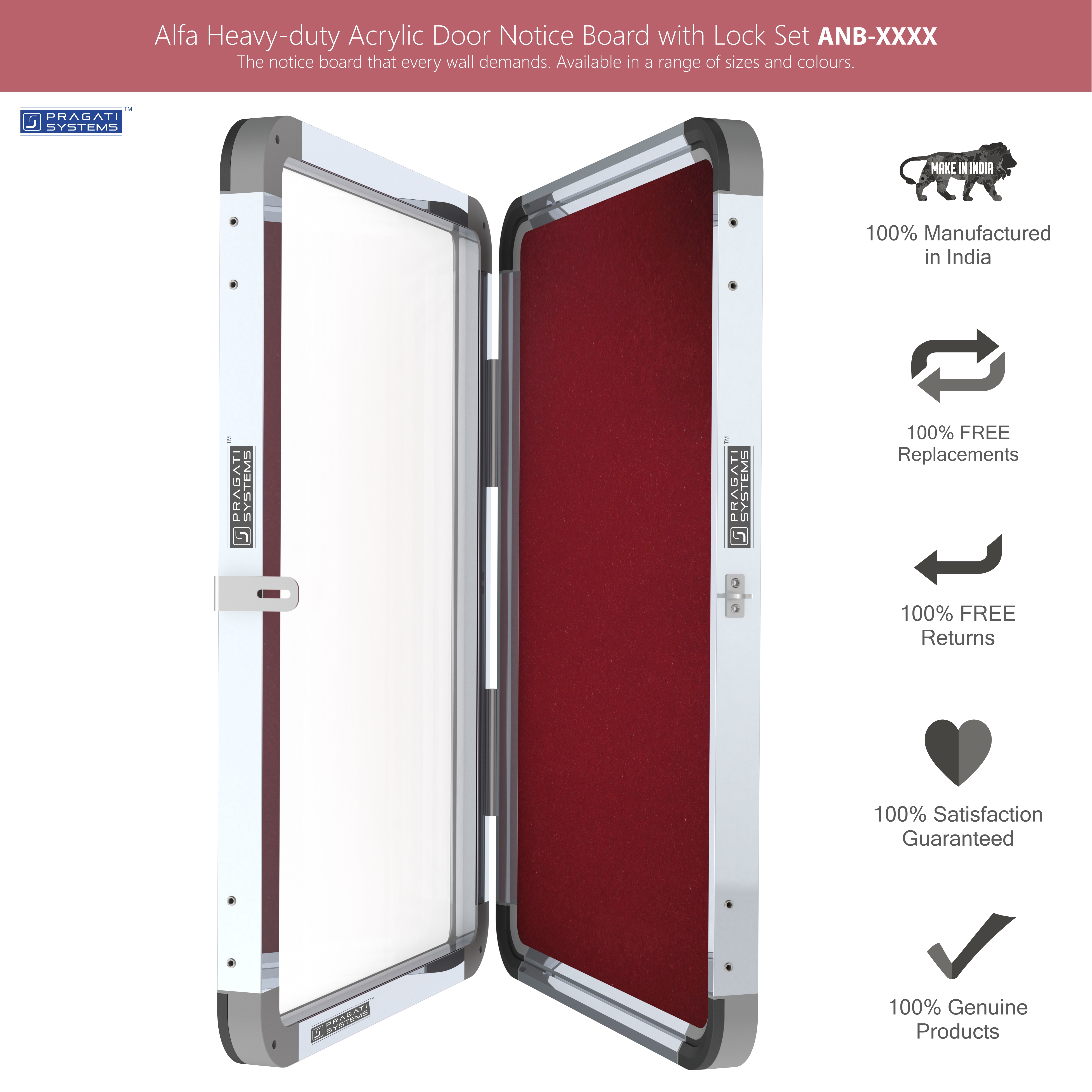 Enclosed Acrylic Display & Notice Board With Lock Pragati Systems' Signature Heavy-duty 'Alfa' Frame