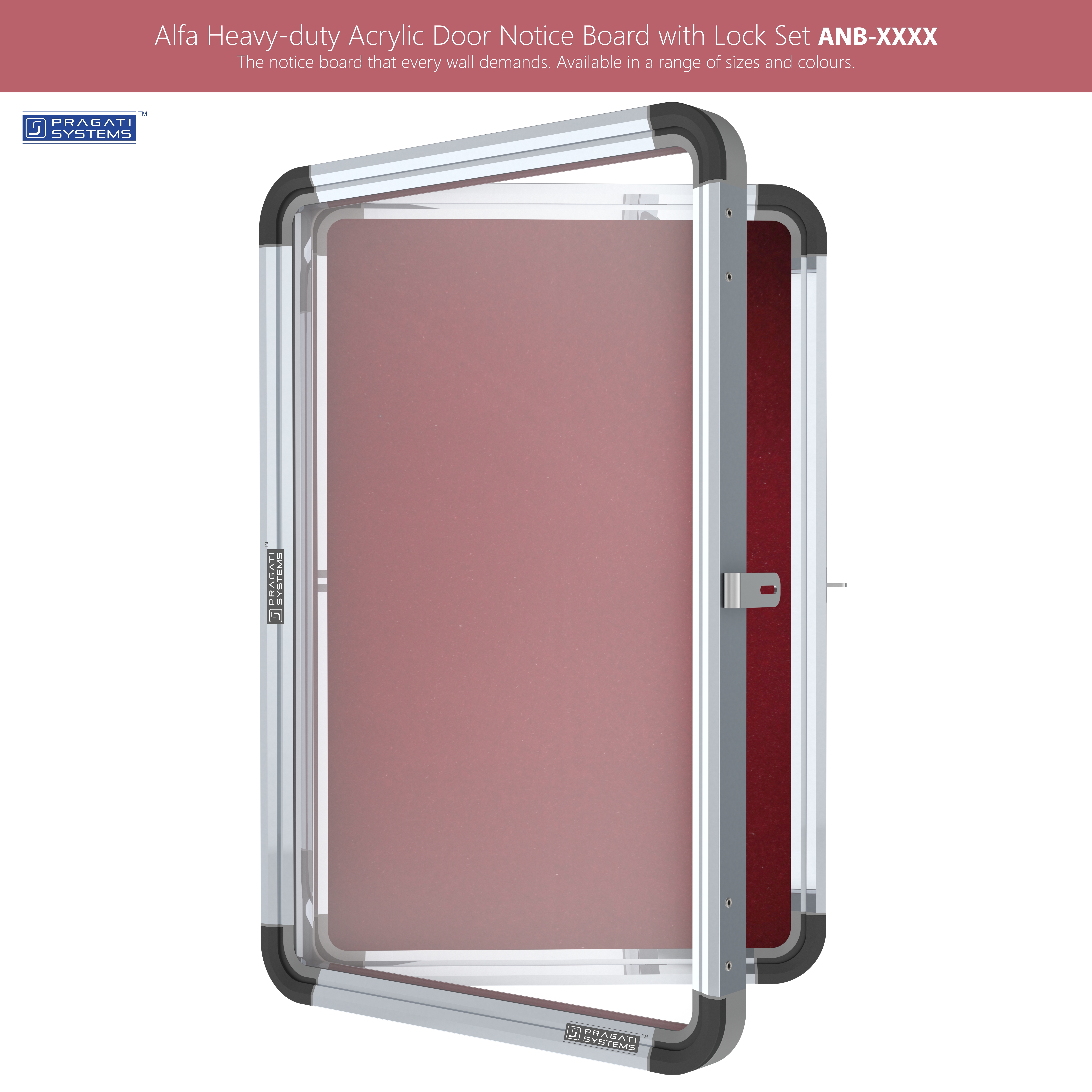 Enclosed Acrylic Display & Notice Board With Lock Pragati Systems' Signature Heavy-duty 'Alfa' Frame
