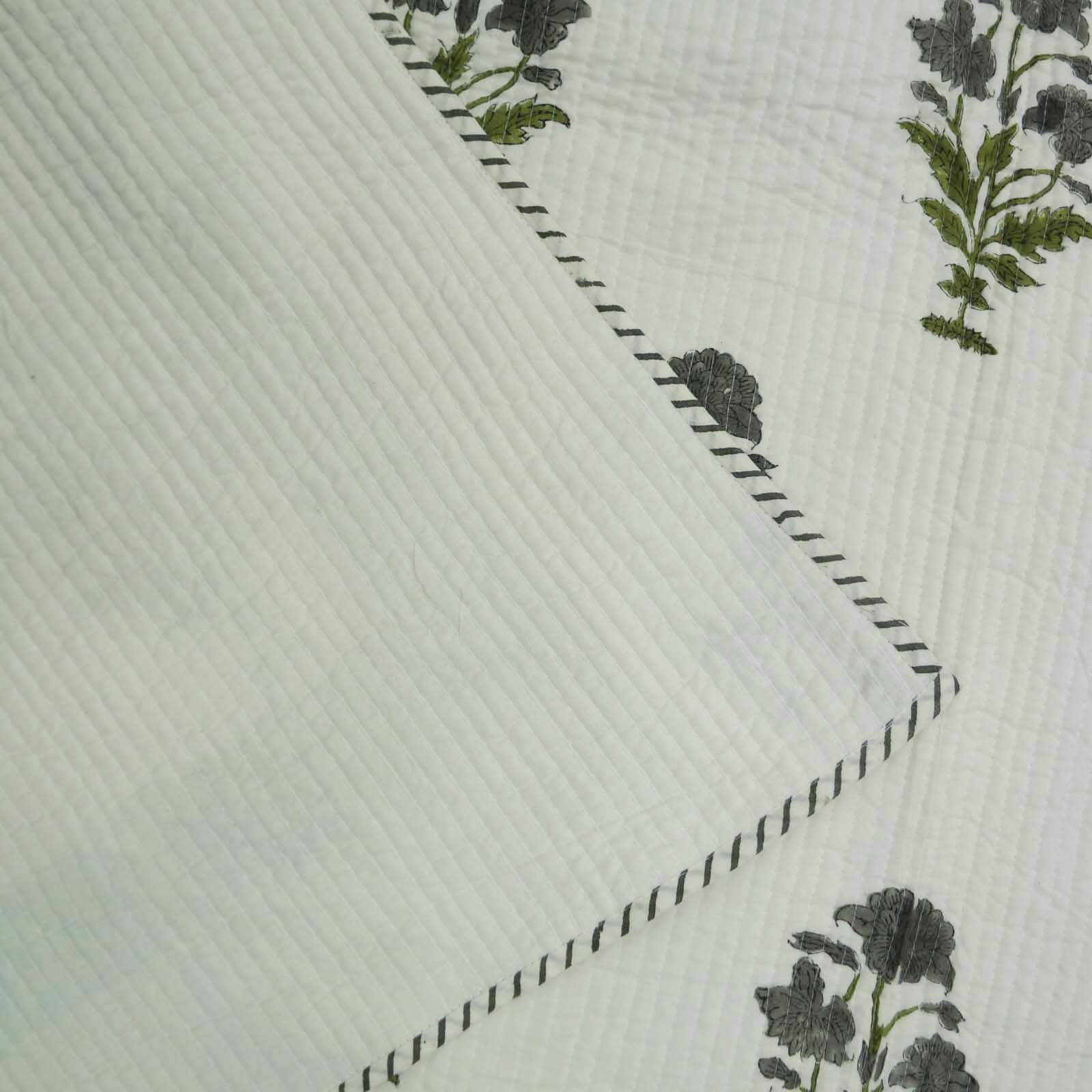 Hand Stitched Cotton Kantha Quilt - 100% Cotton, Queen Size | Printed Pattern, Versatile Bedspread And Bedding Throw