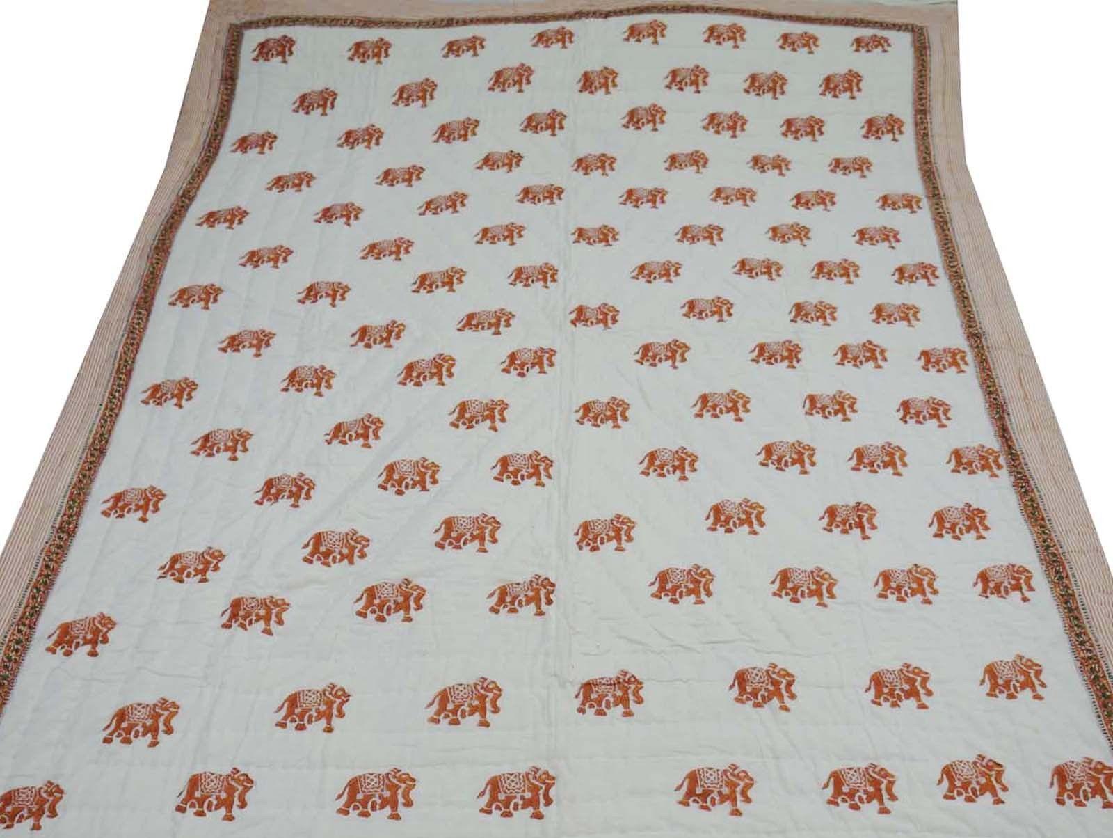 Jaipuri Quilt - 100% Cotton, 90x108 Inches & 60x90 Inches | Handmade, Block Printed, Multi-purpose Bedspread, Blanket, Bedding Throw