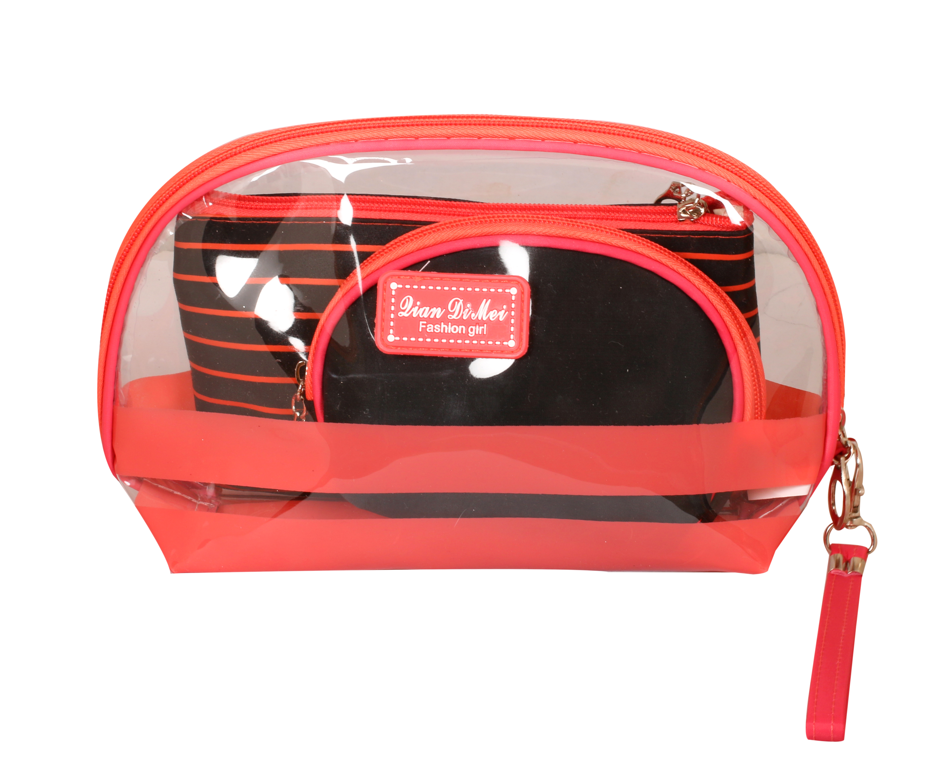 Toiletry Pouches - Nylon Material, 26x9x16 Cm Size - Customized Red Design, Stylish And Functional