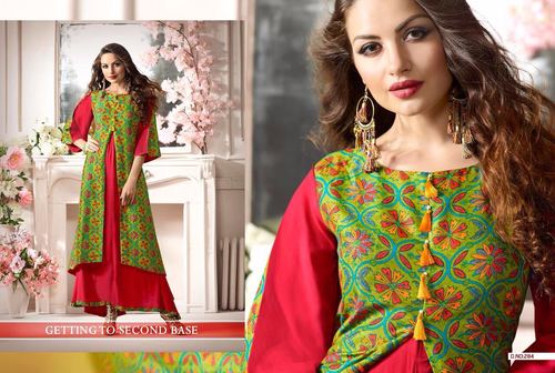 Red And Green Rayon Kurtis