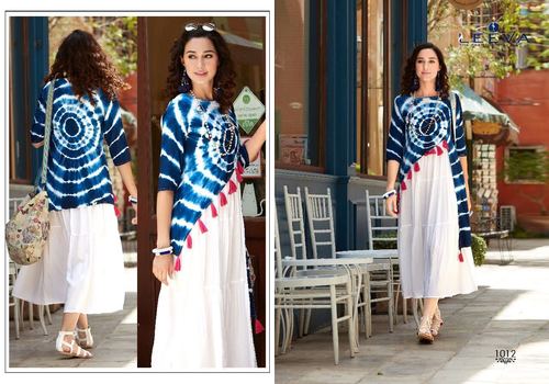 White And Blue Ladies Fancy Kurti