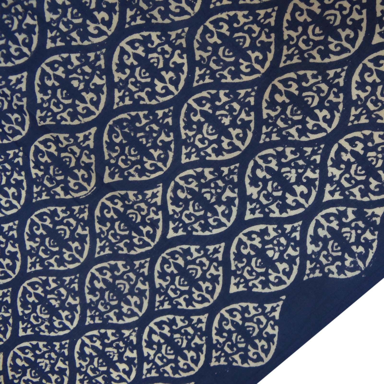 Jaipuri Printed Fabric - 100% Cotton, 60x60 Thread Count, Indigo Blue Color | Hand Block Printed, Light Weight, Soft Fabric