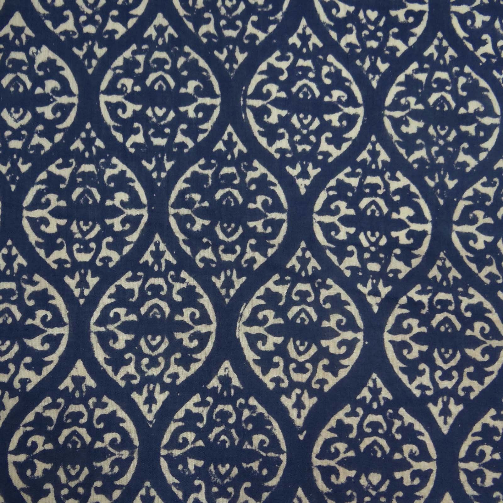 Jaipuri Printed Fabric - 100% Cotton, 60x60 Thread Count, Indigo Blue Color | Hand Block Printed, Light Weight, Soft Fabric