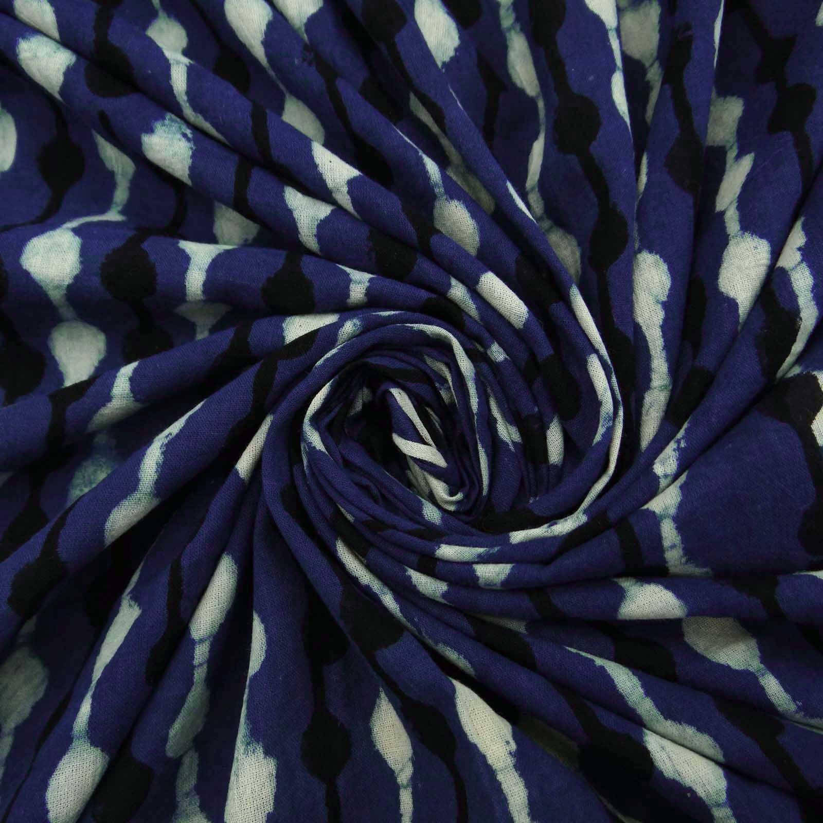 Printed Fabric - 100% Cotton, 60x60 Indigo Blue Hand Block Printed Fabric | Lightweight, Soft, Handmade, Perfect For Garments, Curtains, And Quilting