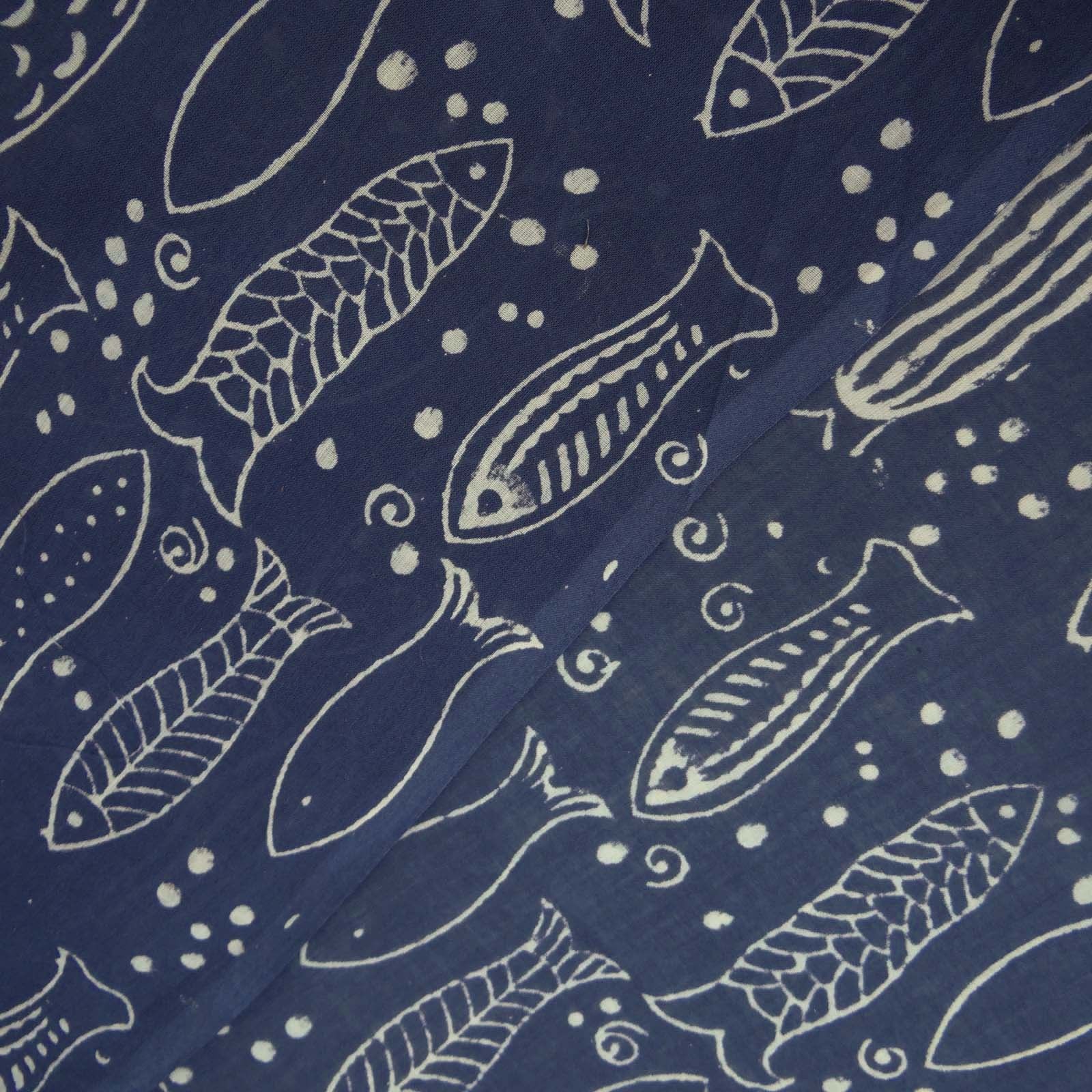 Handmade Block Print 100% Cotton Indigo Blue Fabric - 60x60 Thread Count, Hand Printed, Light Weight, Soft Texture, Washable For Garments & Home Decor