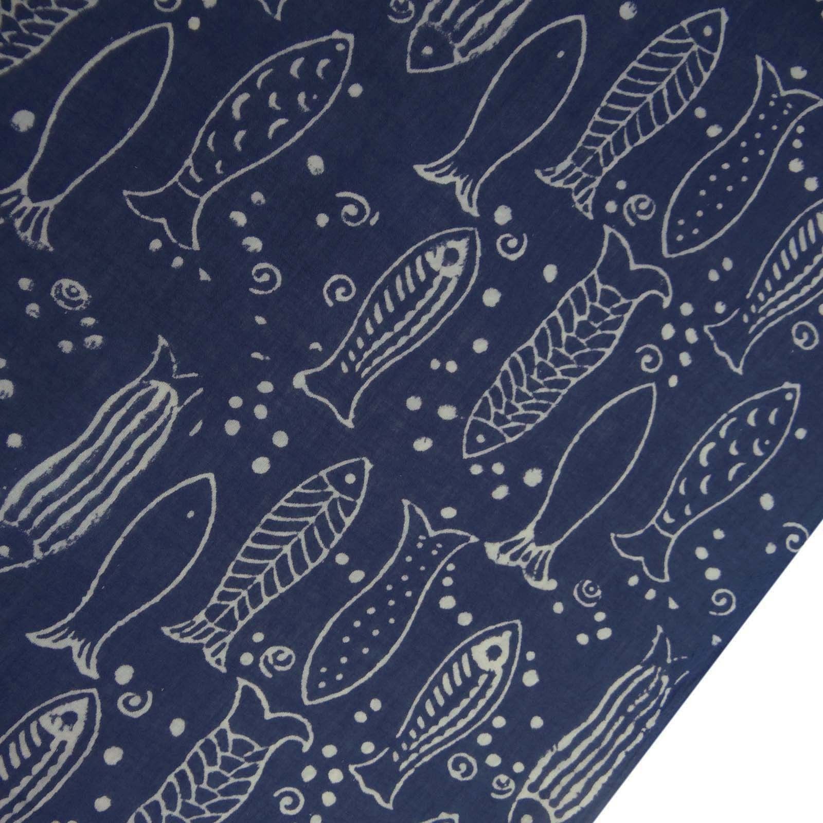 Handmade Block Print 100% Cotton Indigo Blue Fabric - 60x60 Thread Count, Hand Printed, Light Weight, Soft Texture, Washable For Garments & Home Decor