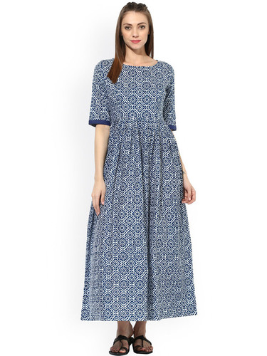 Ladies Stylish Gown - Silk Fabric, Available in Sizes XS to XXXL | Traditional Printed Design, Washable for All Seasons