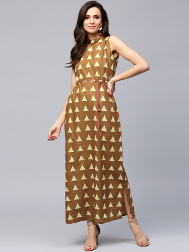 Ladies Stylish Gown - Silk, Available in Sizes XS to XXXL | Formal, Printed, Washable, Sleeveless, All Season