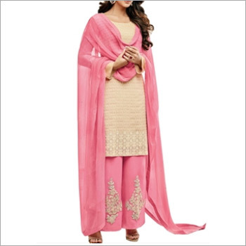 बेज और गुलाबी जॉर्जेट ड्रेस मटेरियल