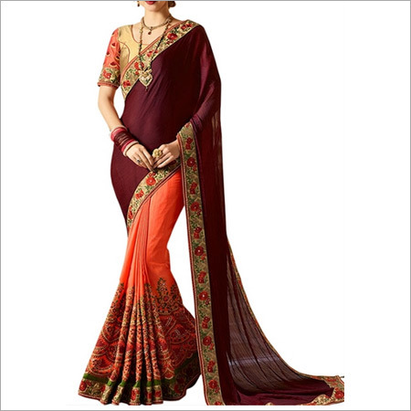 बेज और मारून बांग्लोरी सिल्क साड़ी