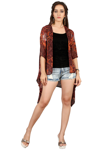 Ladies Jacket Shrug - Georgette, 3/4th Sleeves, Asymmetric Design | Versatile Long Shrug or Jacket, Ideal for Casual Outfits, Accessory Friendly