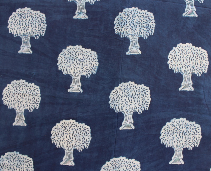 Hand Block Print Tree Print Cotton Indigo Blue Fabric - 100% Cotton, Light Weight, Artisanal Hand-printed, Perfect For Garments & Home Decor