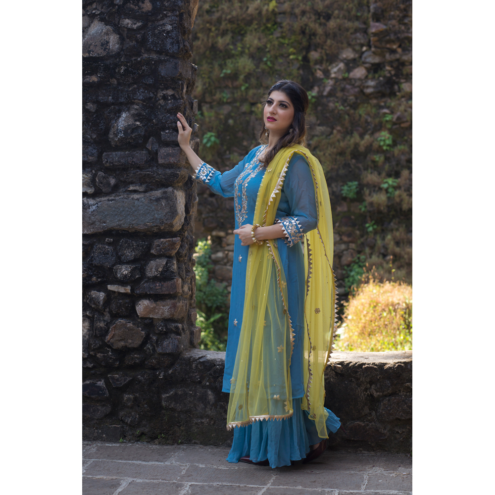 Gota Pati Top With Gharara With Net Dupatta