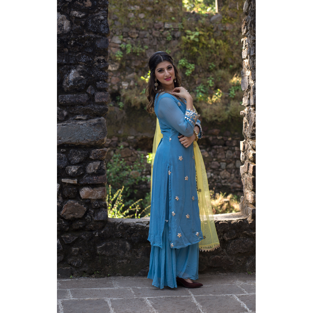 Gota Pati Top With Gharara With Net Dupatta