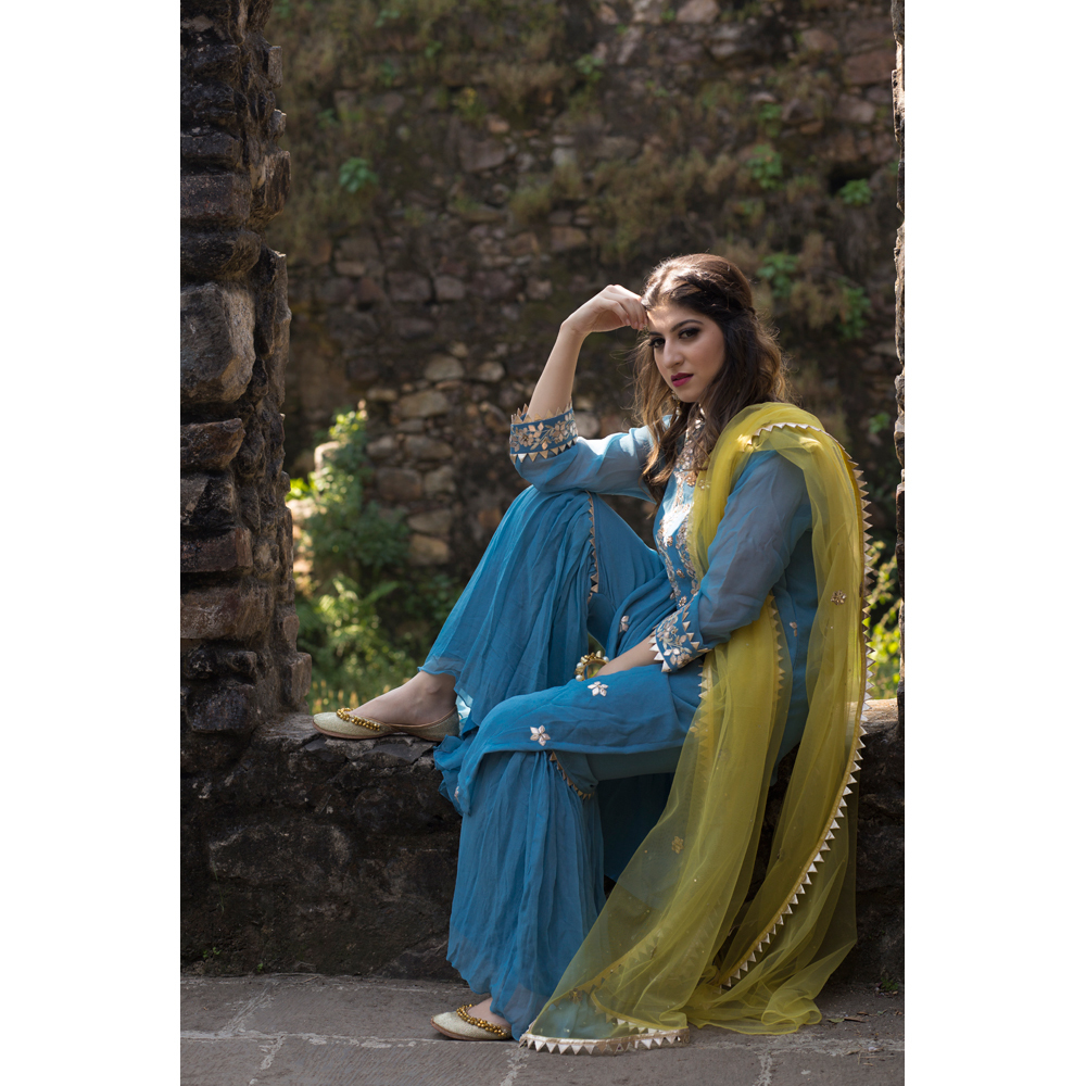 Gota Pati Top With Gharara With Net Dupatta