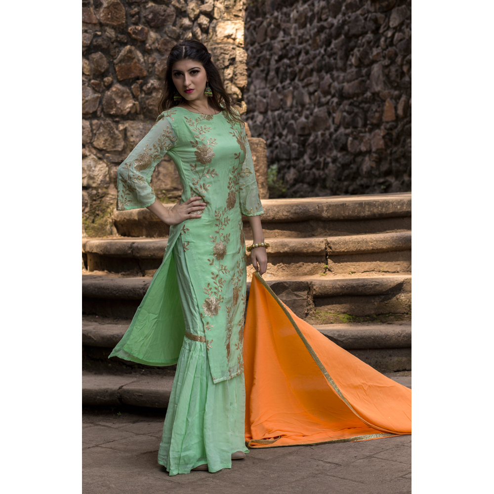 Sequenced Embroidered Top With Gharara