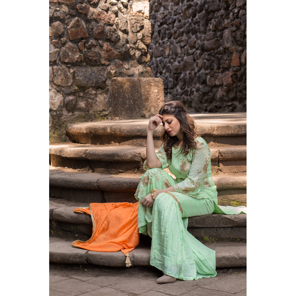 Sequenced Embroidered Top With Gharara