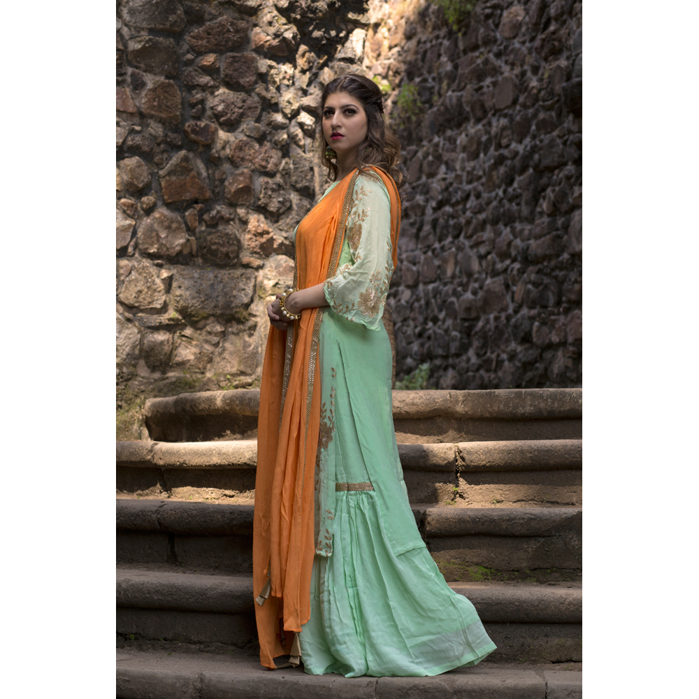 Sequenced Embroidered Top With Gharara