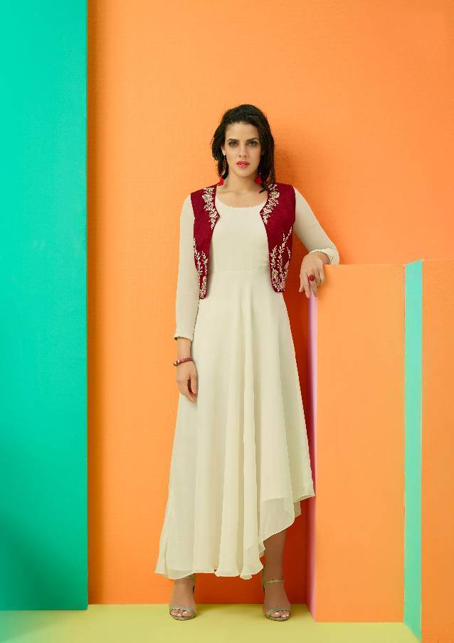 Stylish Tunics - Georgette Fabric, A-line Design, Available In L, Xl, Xxl, Green Color, Heavy Embroidery With Lace Border For All Seasons
