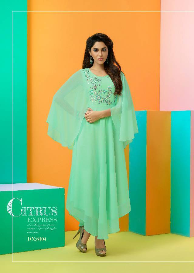 Stylish Tunics - Georgette Fabric, A-line Design, Available In L, Xl, Xxl, Green Color, Heavy Embroidery With Lace Border For All Seasons