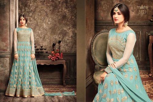 Sky Blue Heavy Designer Bridal Gown