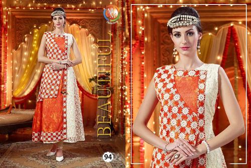 Orange And Cream Ladies Fancy Kurti
