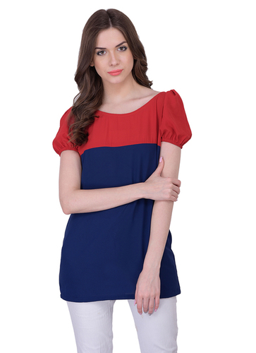 प्लेन लेडीज़ रेड ब्लू टॉप्स