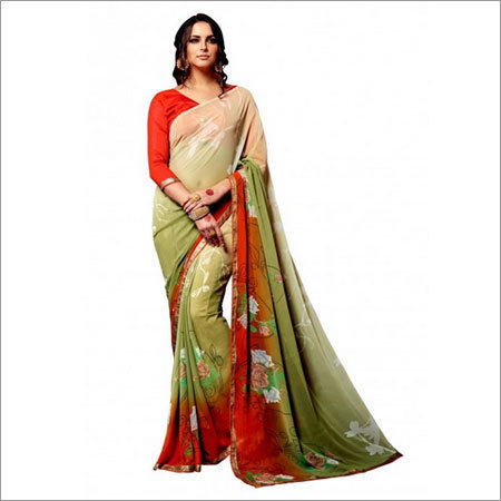 Green Colour Georgette Printed Saree