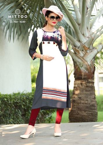 Navy Blue And Red Ladies Fancy Kurti