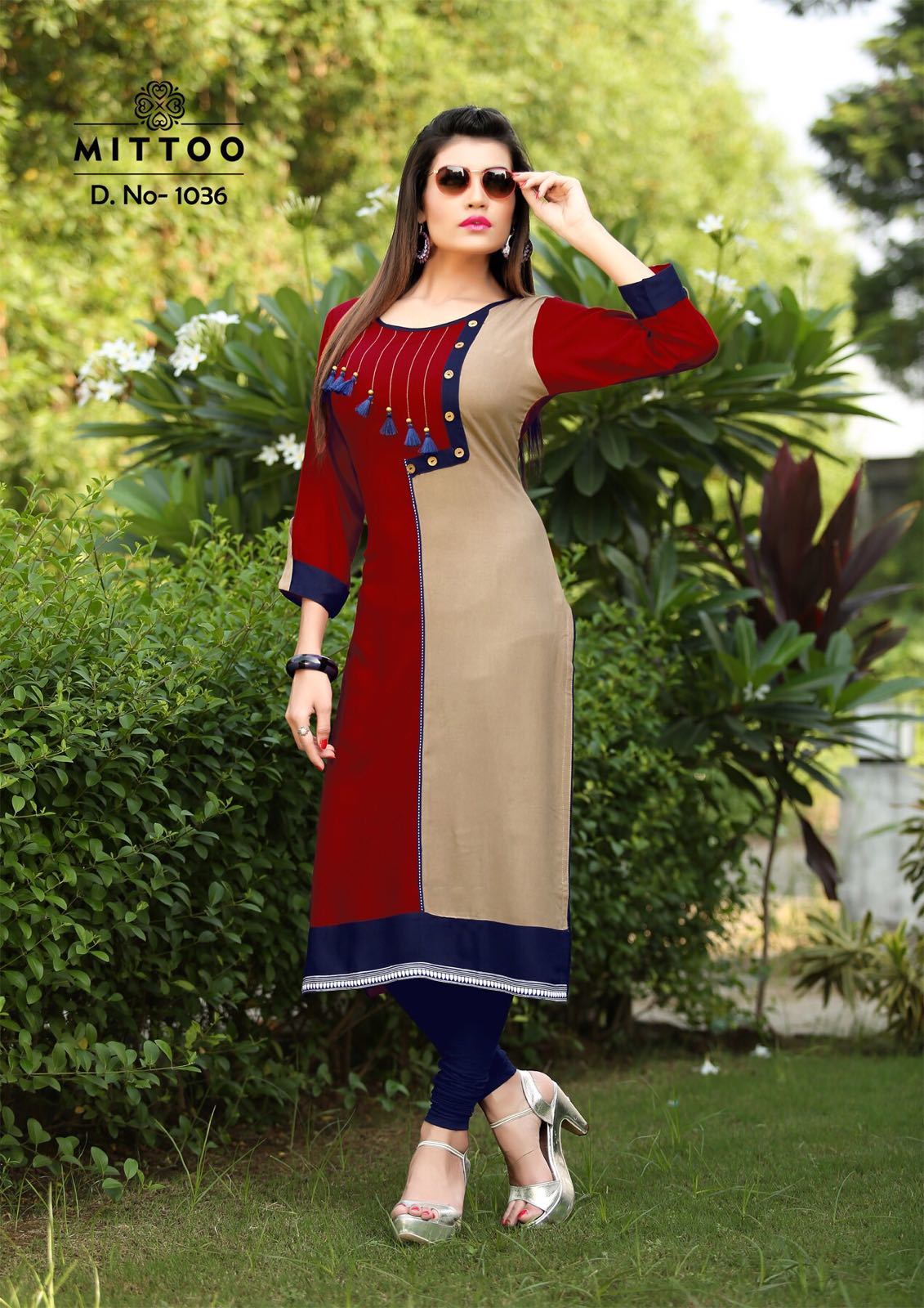 Navy Blue And Red Ladies Fancy Kurti