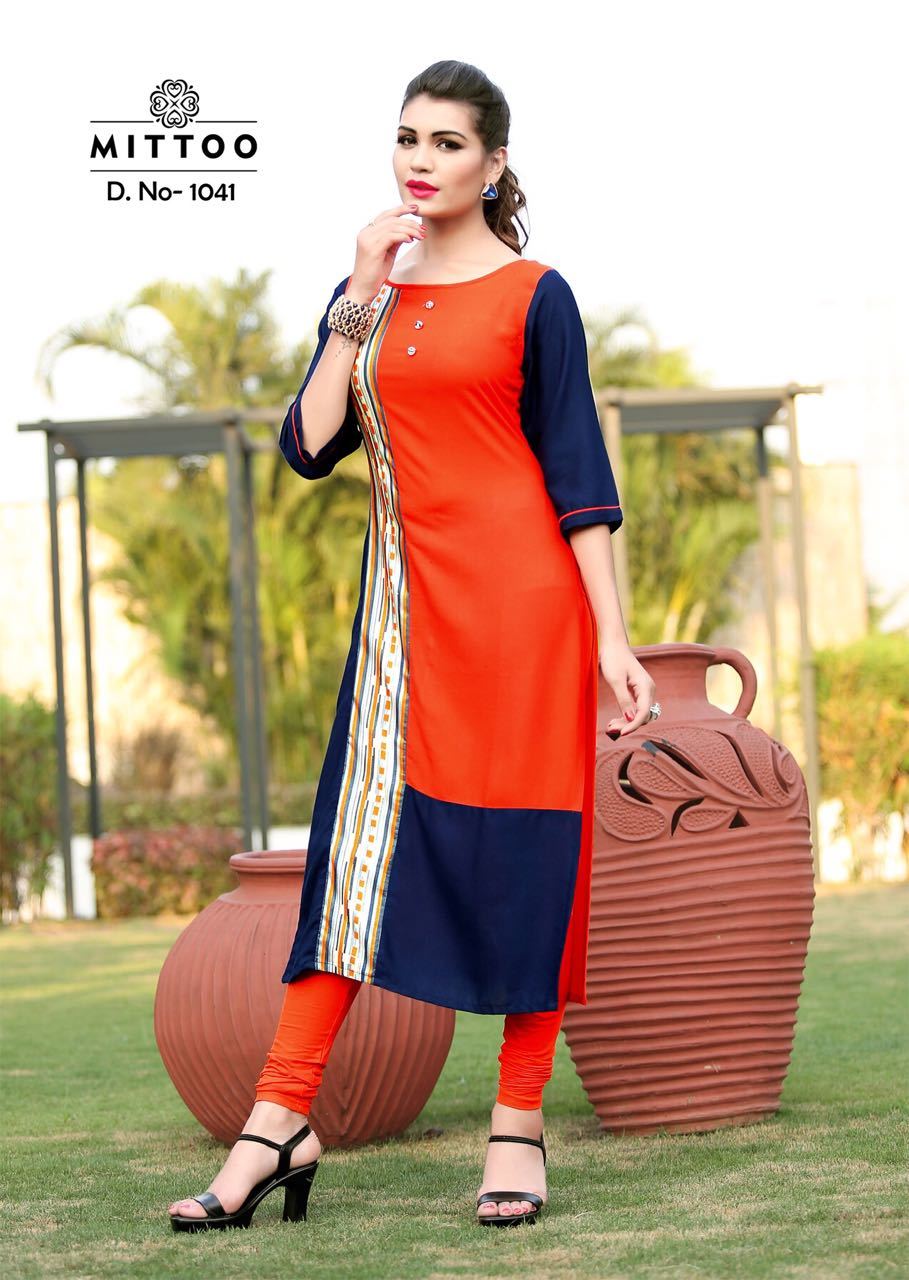Navy Blue And Red Ladies Fancy Kurti