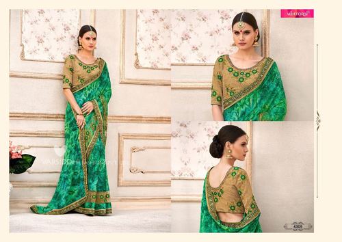 Green Floral Print Designer Georgette Saree
