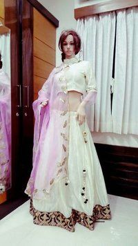 White Designer Lehenga Decoration Material: Laces