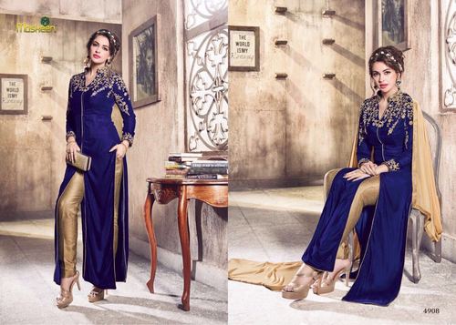 Blue Velvet Front Cut Salwar Suit