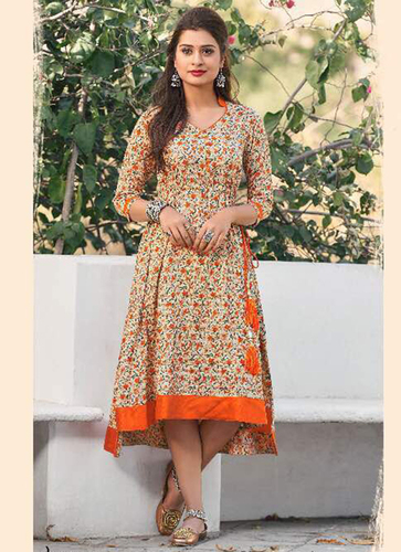 Ladies Tail Cut Kurti - Silk Material | Trendy Layered Pattern, Asymmetric Design for Glamorous Party Functions