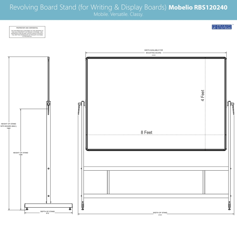 Revolving Whiteboard Stand Mobelio (For 4x8 Feet) Superior Build Quality