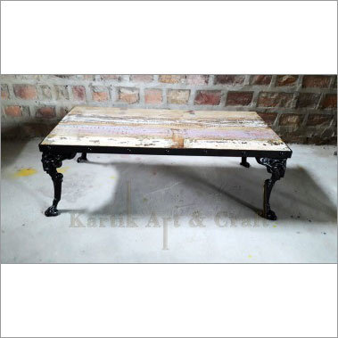 Cafeteria Table - MS with Reclaimed Wood, 48x24x16 Inches, Black Coated Legs | Ideal for Coffee & Food Serving, 12 Months Warranty