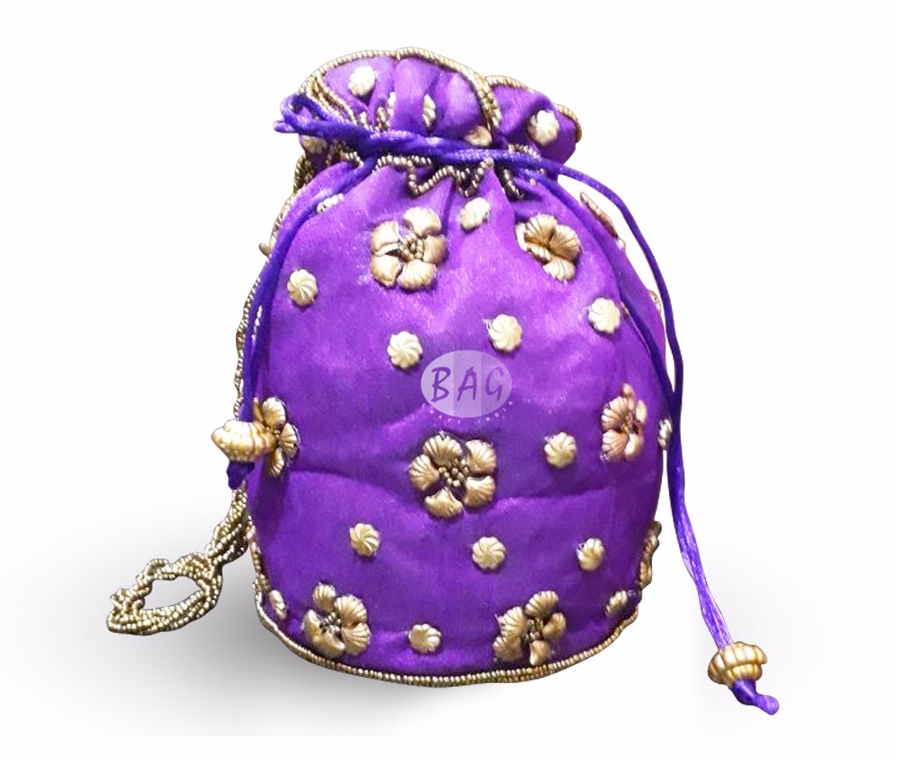 Beaded Potli Bag - Satin Material, 8x7x4 Inches, Assorted Colors | Customized Design With Drawstring Closure
