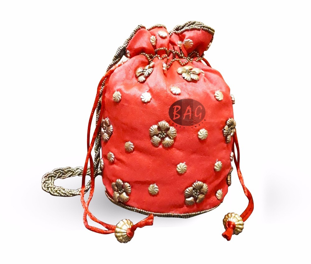 Beaded Potli Bag - Satin Material, 8x7x4 Inches, Assorted Colors | Customized Design With Drawstring Closure